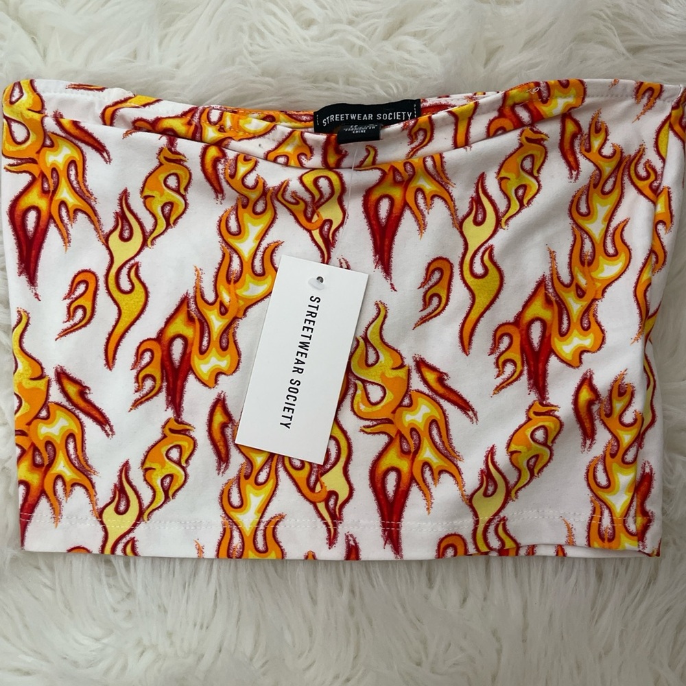 BRAND NEW orange flame print tube top